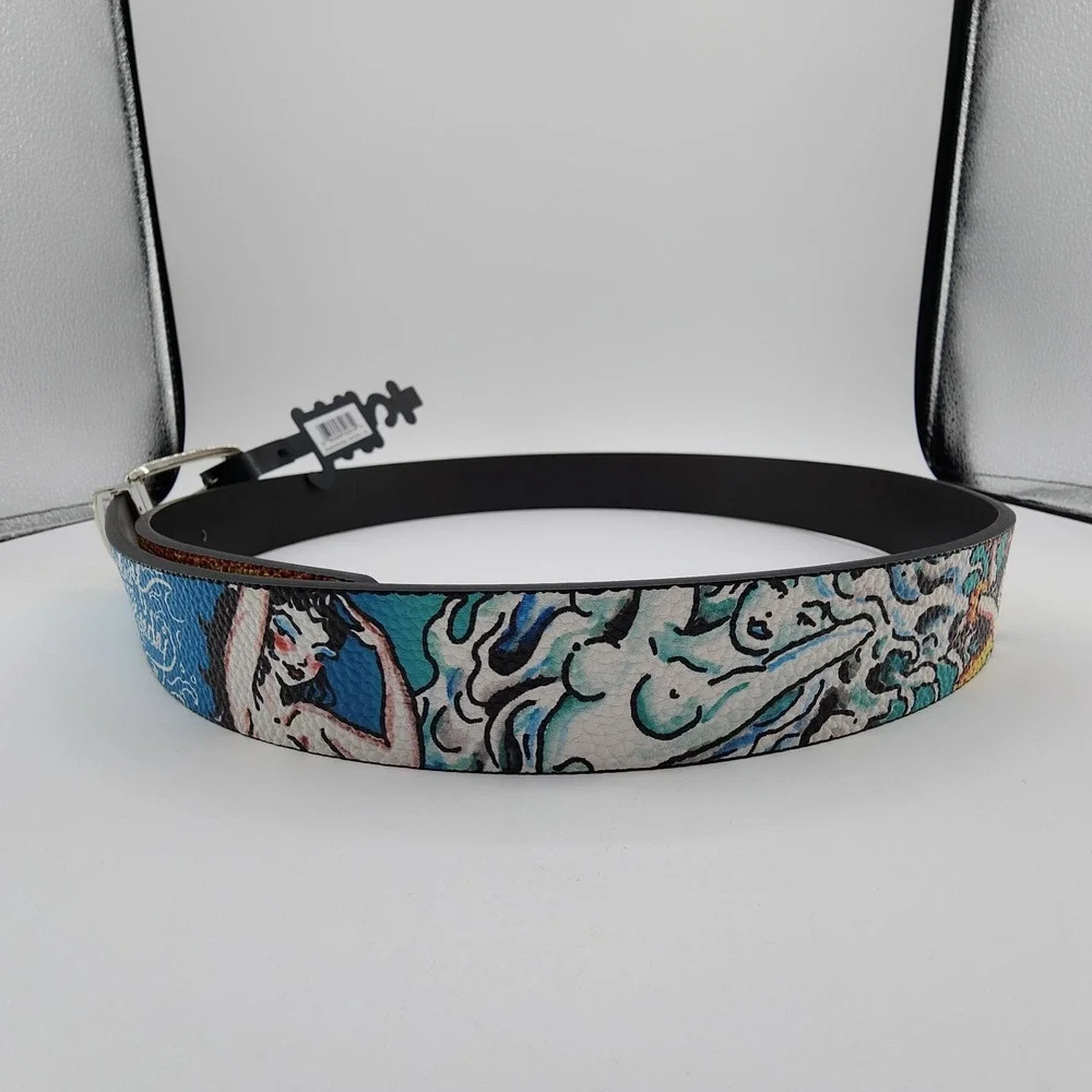 Ed Hardy‎ Surf Crazy Reversible Belt Mens Size 40 Graphic Print Metal Buckle NEW